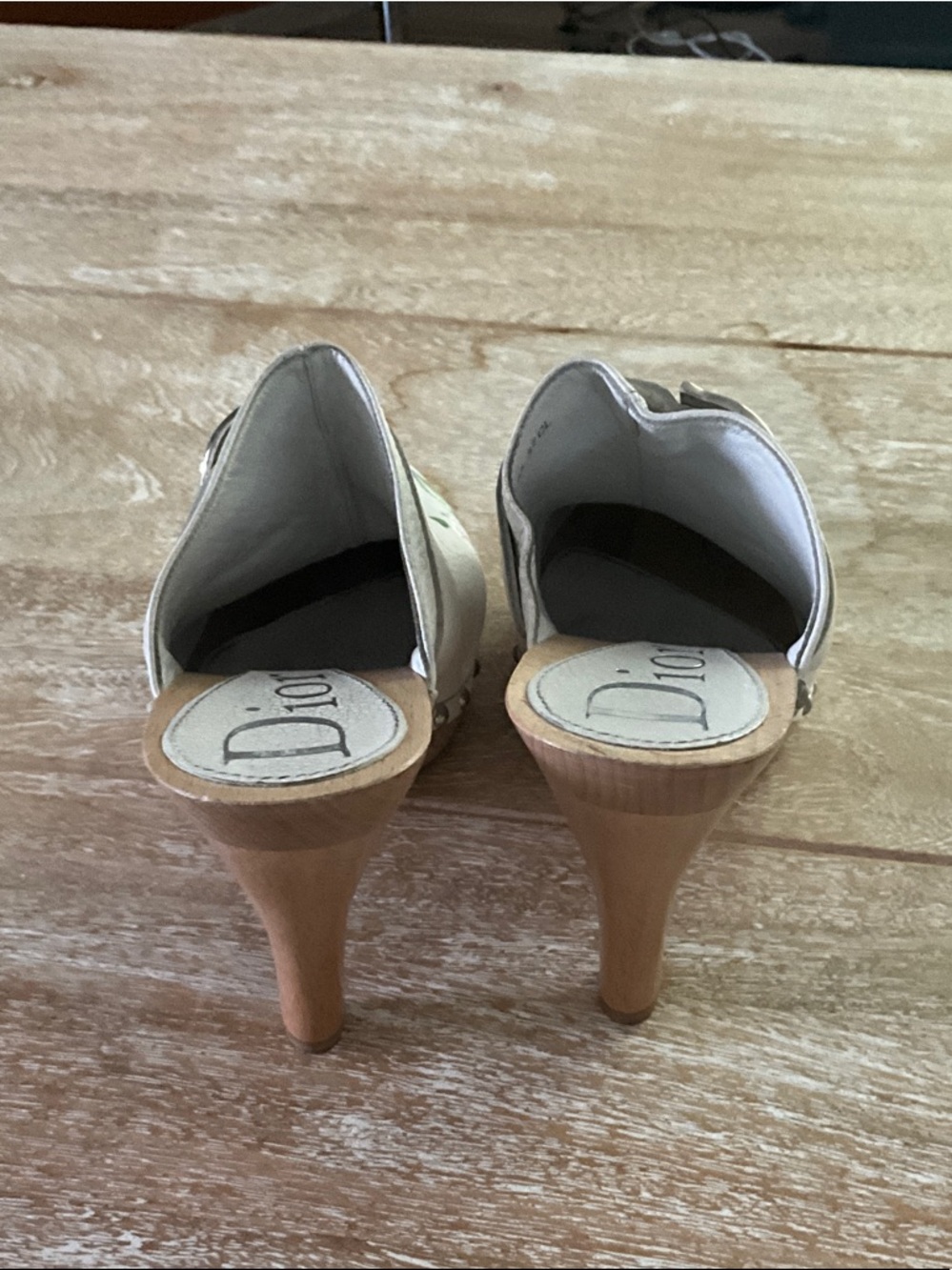 Dior White Leather Floral Embroidered Slide Clogs with Silver Buckle - Picture 7 of 10